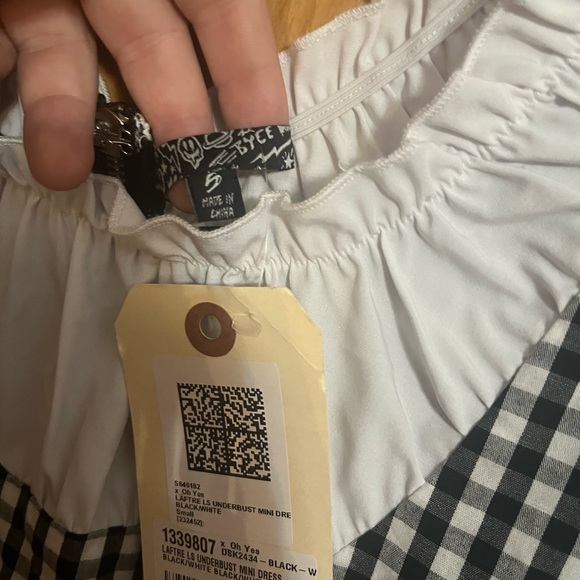 Black and White Gingham Mini Dress with Ruffled Collar - Picture 7 of 11